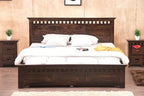 Kuber Queen Size Bed With Open Dual Storage - Walnut Finish - Front & Back Opening