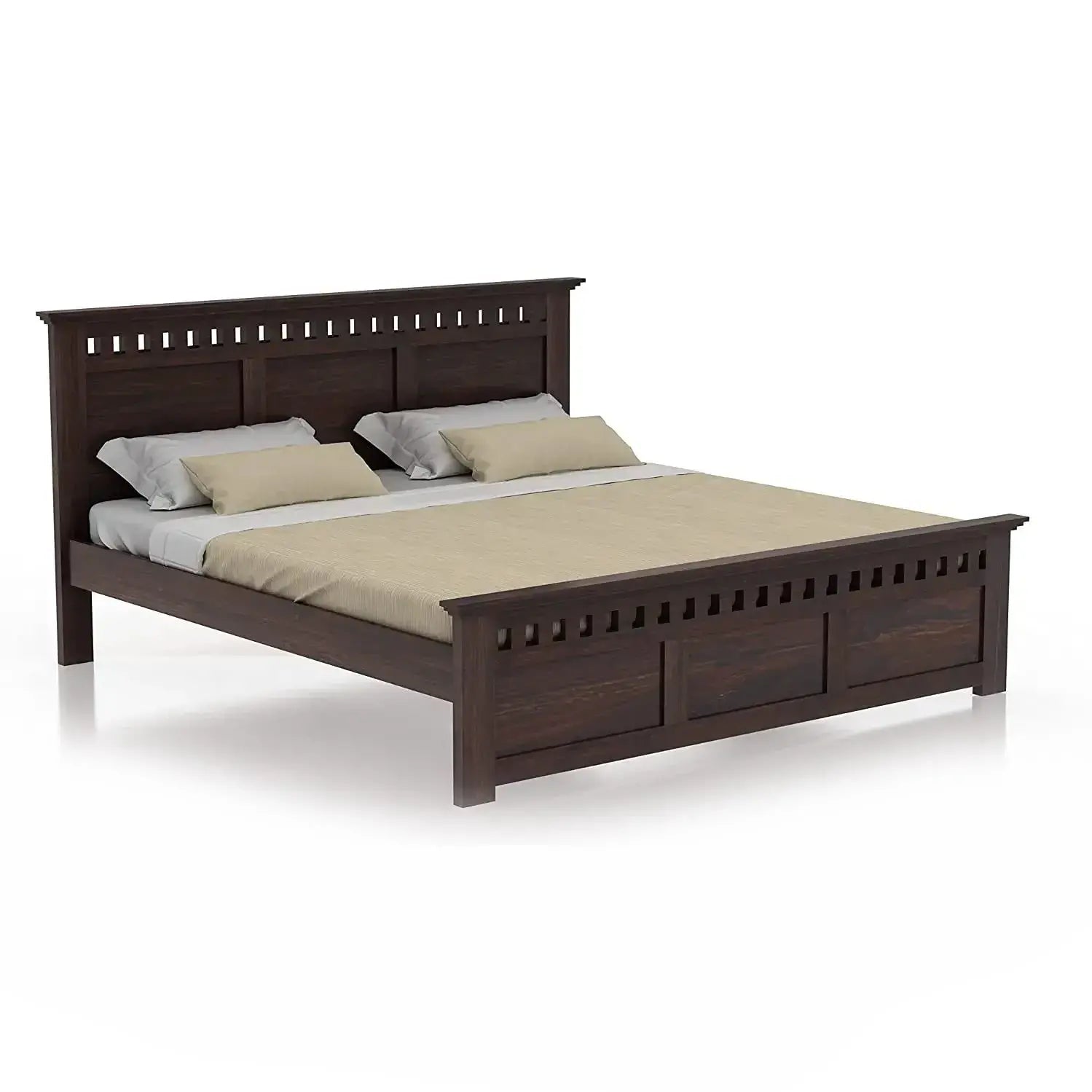 King Size Without Storage Double Bed Cot Palang - Walnut Finish