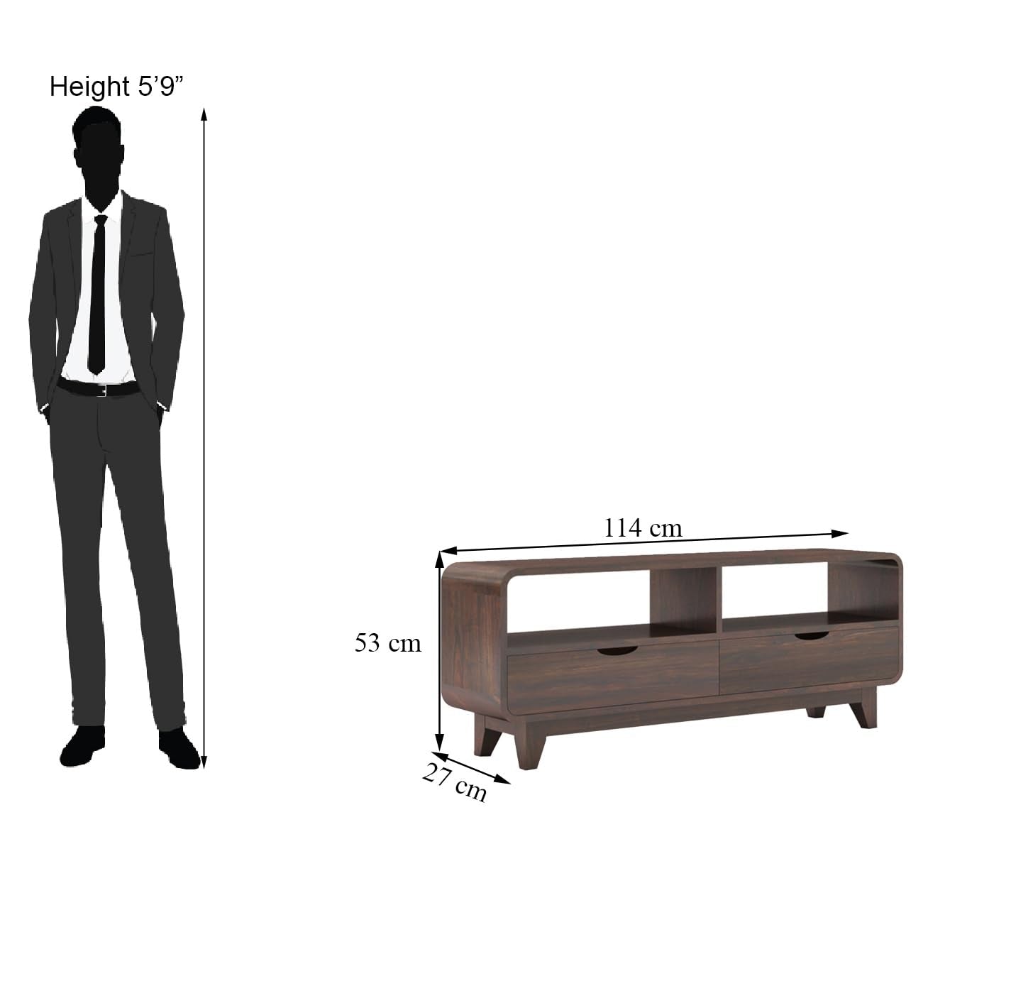 Wood Sideboard Low Height TV Stand - Walnut Finish