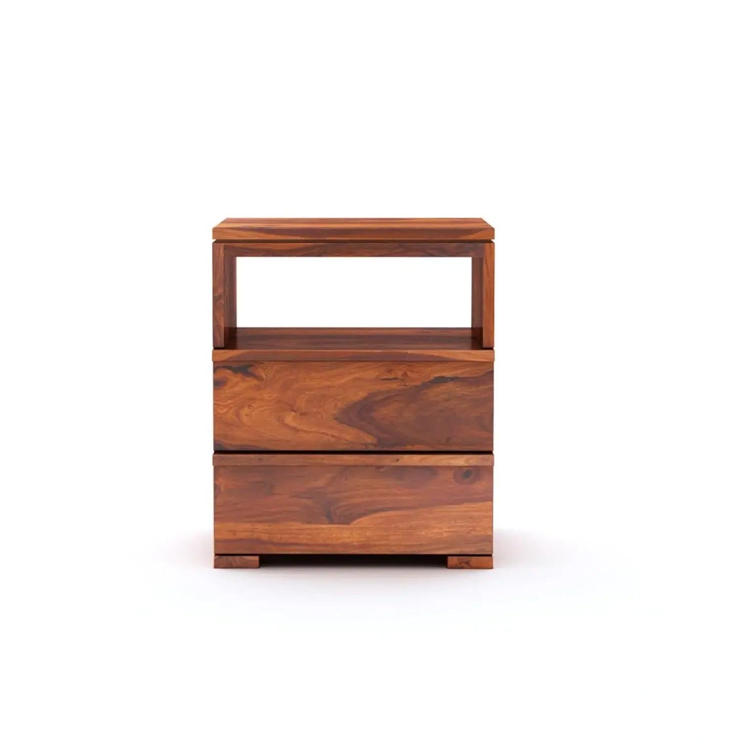 Wood Bedside End Table With 2 Drawers | Honey Finish