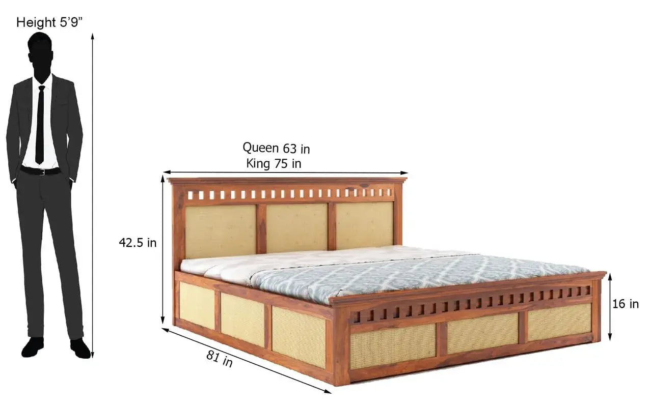 King Size Cane Bed with Box Storage | Honey Finish
