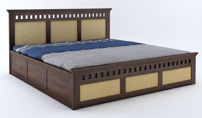 Goyal Handicraft Sheesham Wood King Size Kuber Bed with Hydraulic Storage for Bedroom Living Room Home Hotel Furniture Wooden Double Bed Cot Palang for Guest Room (Walnut Finish)