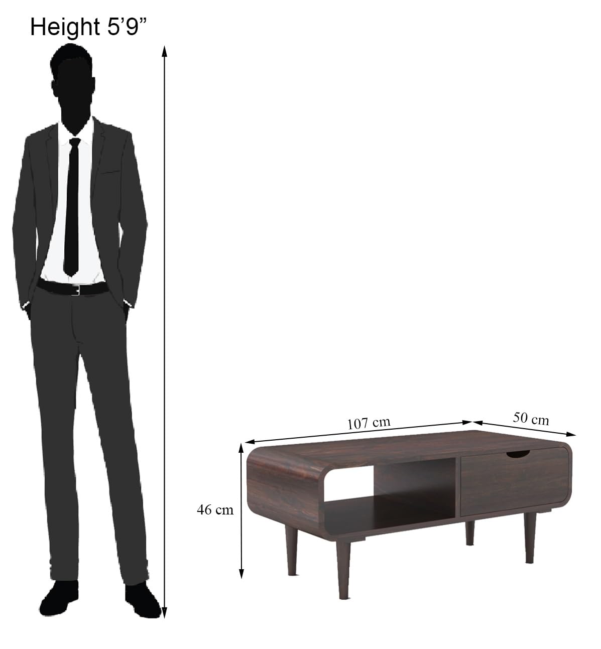 Sheesham Wood Rectangle Coffee Table with Shelf and Drawer Storage Wooden Tea Tables Solid Wood Center Table Furniture for Bedroom Living Room Home Office