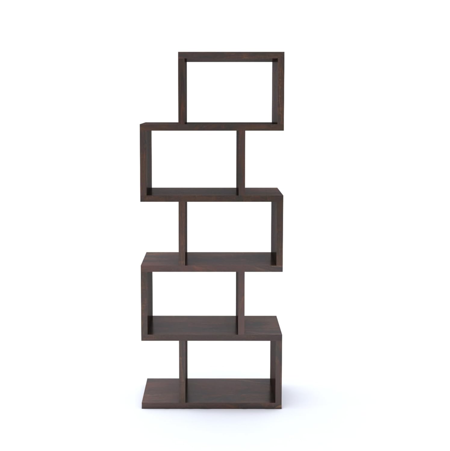 Sheesham Wood Zig Zag Shape 5 Tier Open Book Shelf for Living Rooms Office Home Bookcase Wooden Display Shelves Furniture