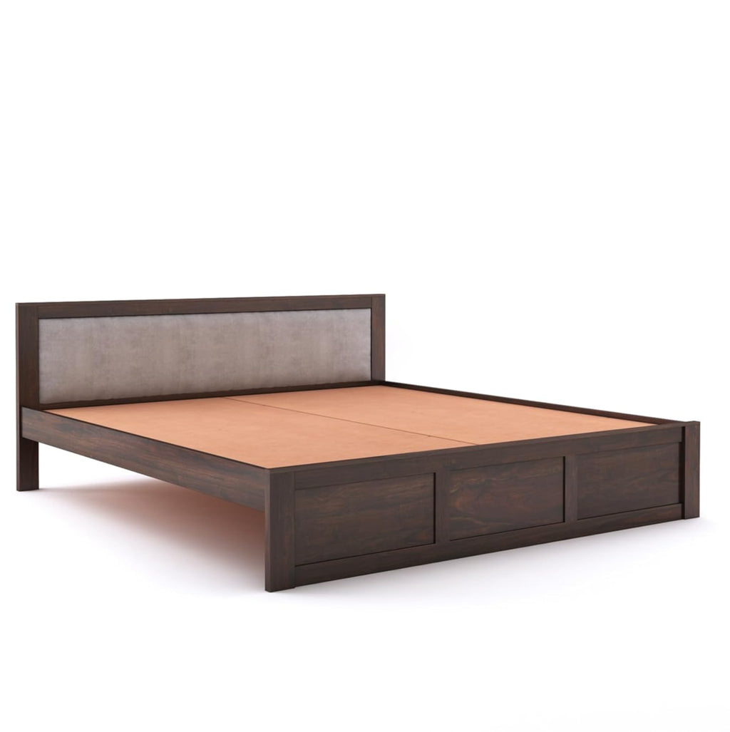 Sheesham Wood King Size Bed Without Storage Wooden Headboard Cushion Cot Double Bed Furniture for Bedroom Living Room Home