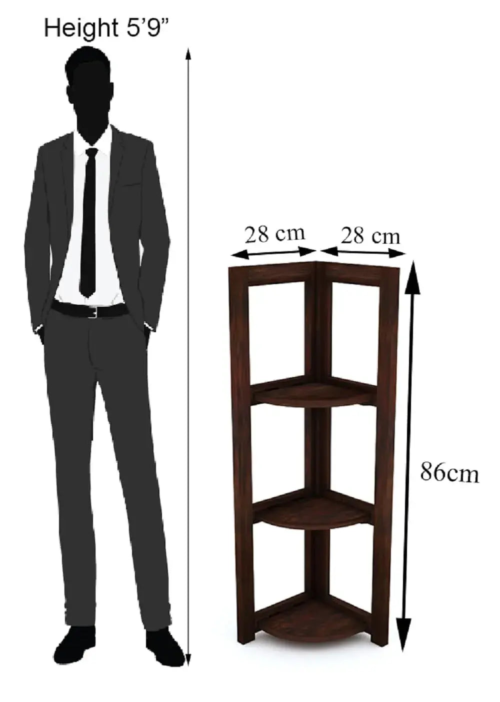 3 Tier Corner Shelf & Bookshelf - Walnut Finish