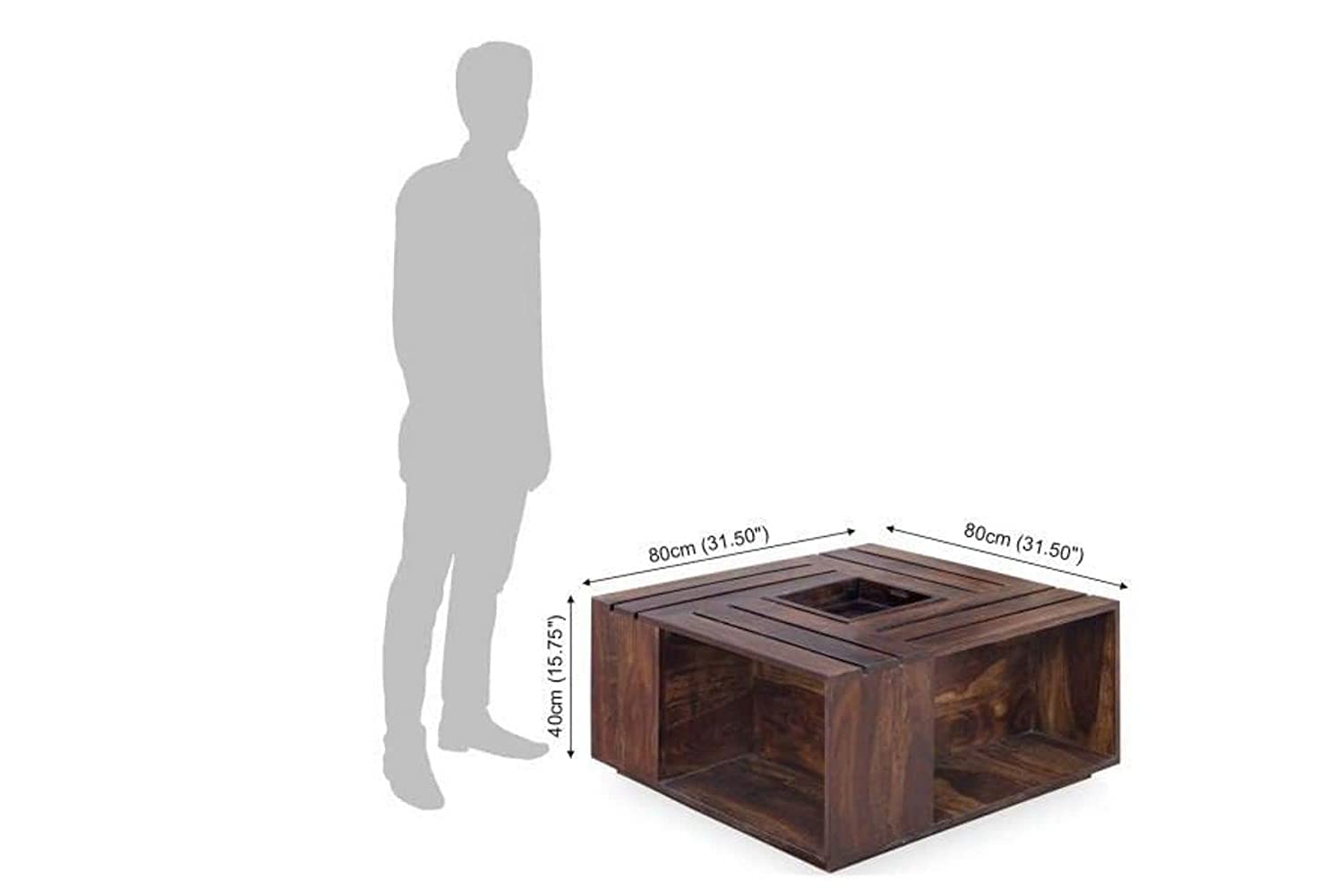 Sheesham Wood Coffee Table with Self Storage for Bedroom Living Room Home Office Teapoy Tea Table Center Table Furniture