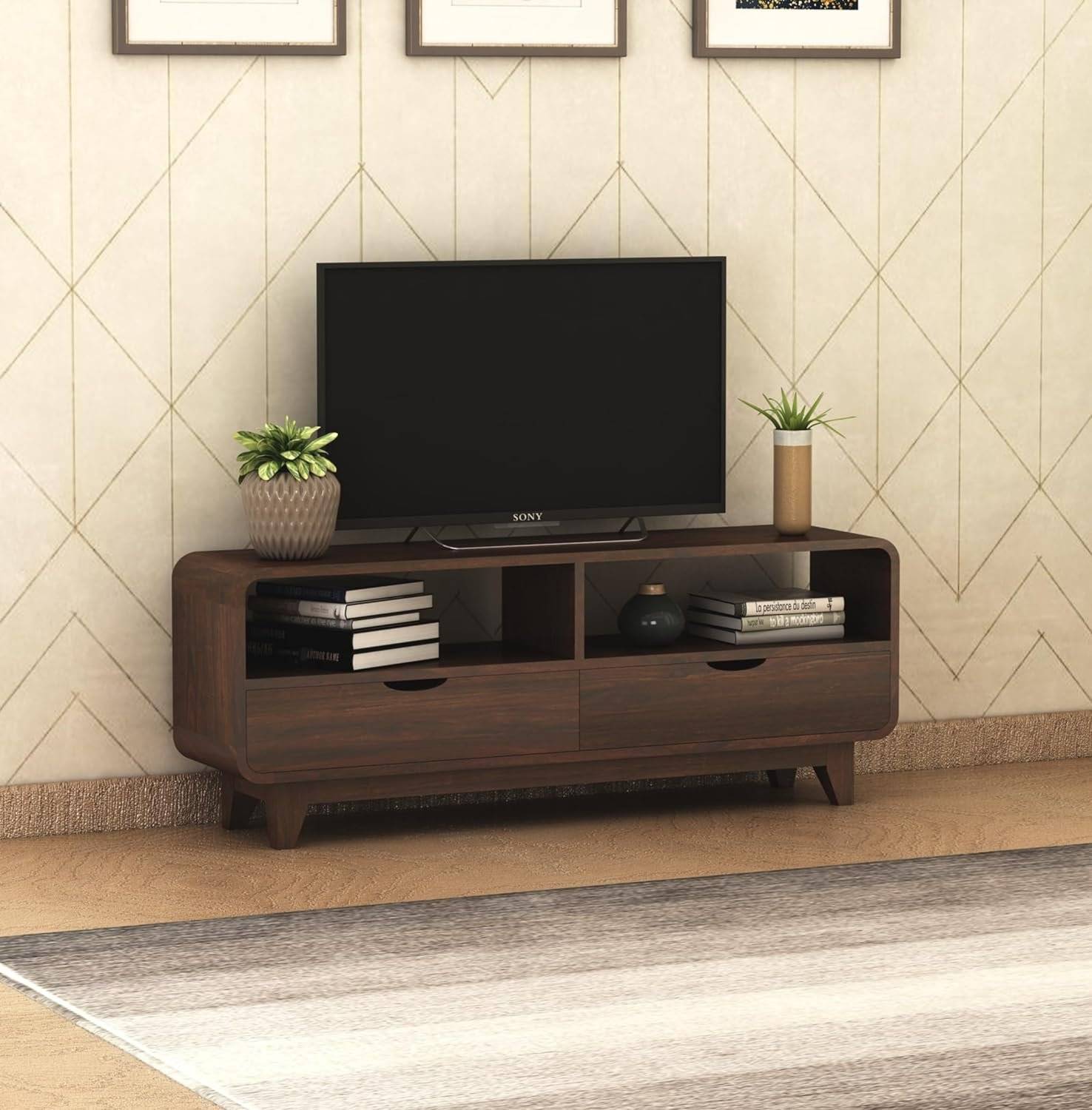 Wood Sideboard Low Height TV Stand - Walnut Finish