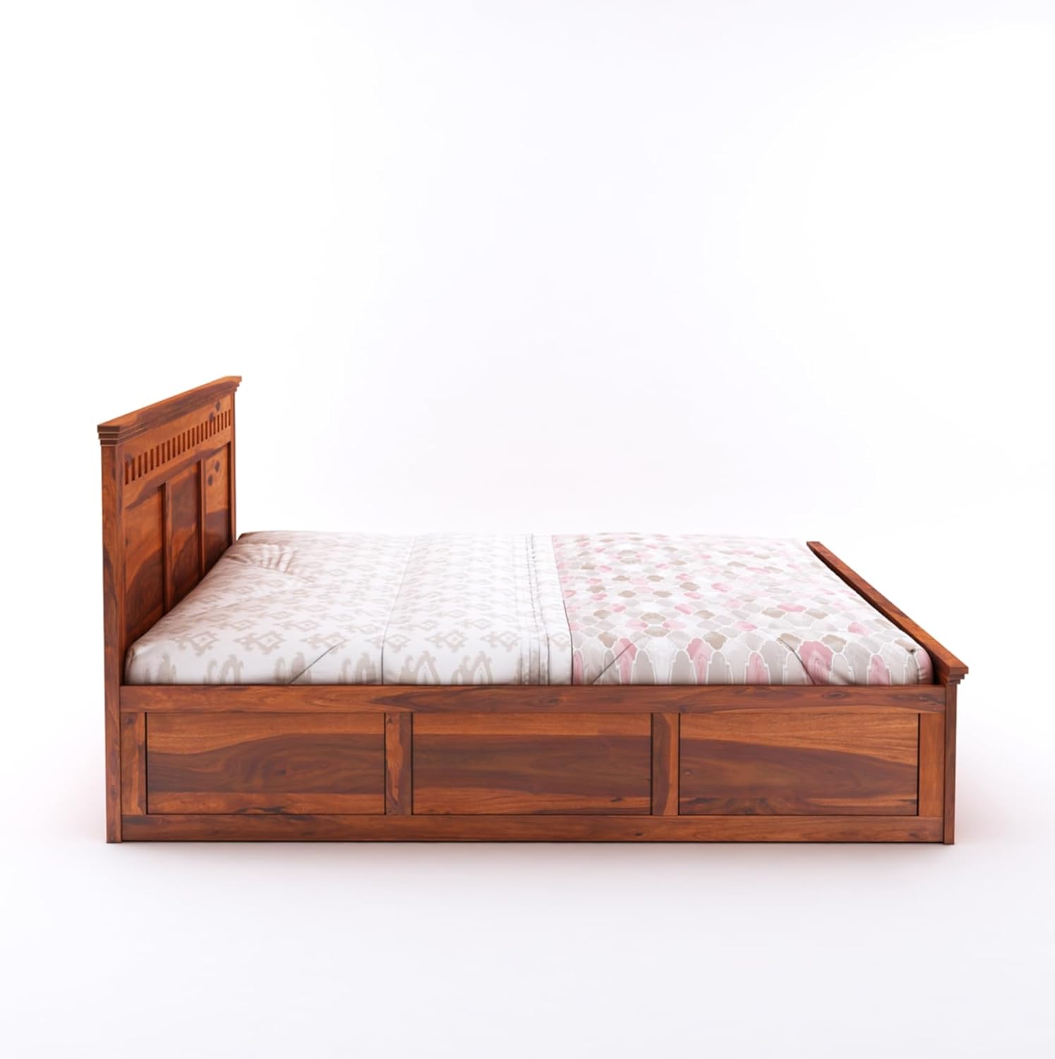 Goyal Handicraft Sheesham Wood King Size Kuber Bed with Box Storage for Bedroom Living Room Home Hotel Wooden Double Bed Cot Palang Furniture (Honey Finish)|1 Year Warranty