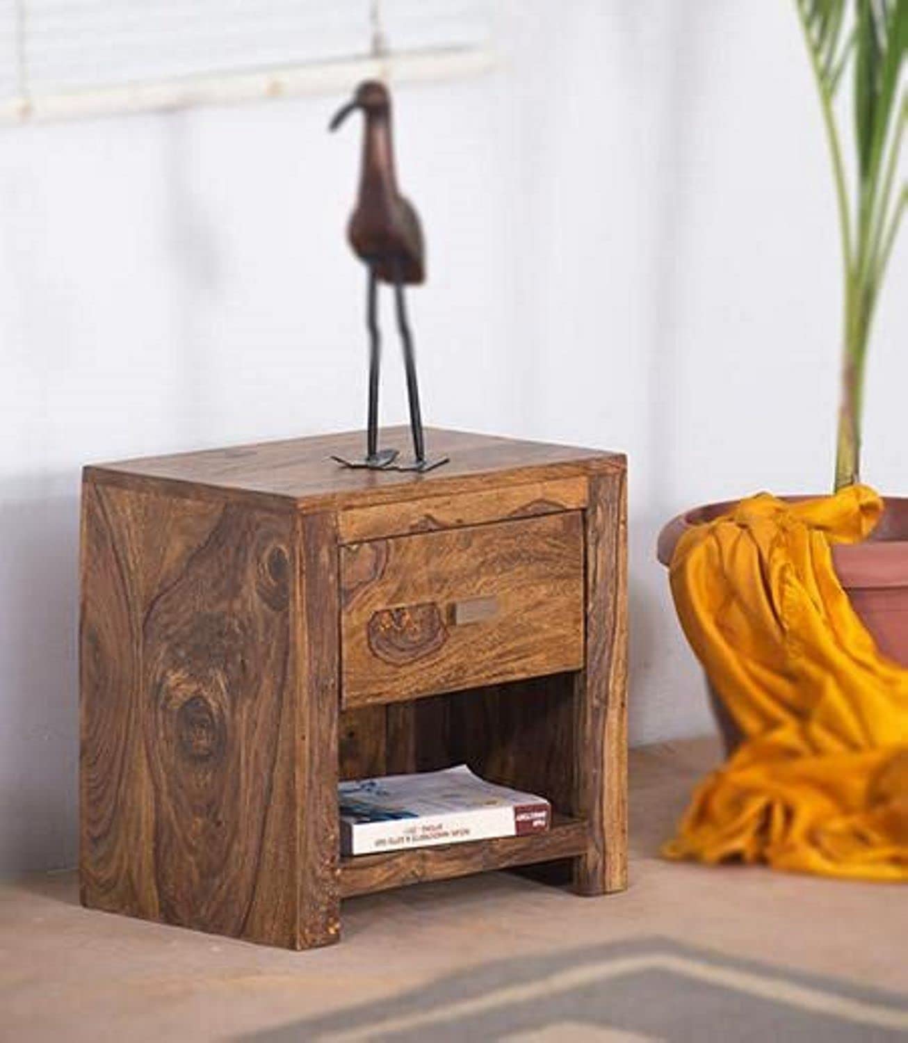 Sheesham Wood Bedside Table with Cabinet Storage Night Stand Sofa Side Table End Table Furniture for Living Room Home Office