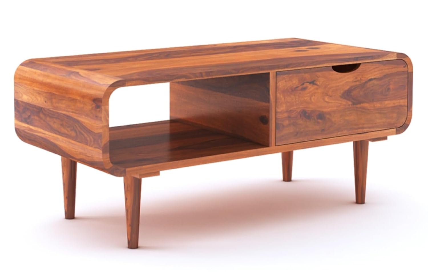 Sheesham Wood Rectangle Coffee Table with Shelf and Drawer Storage Wooden Tea Tables Solid Wood Center Table Furniture for Bedroom Living Room Home Office