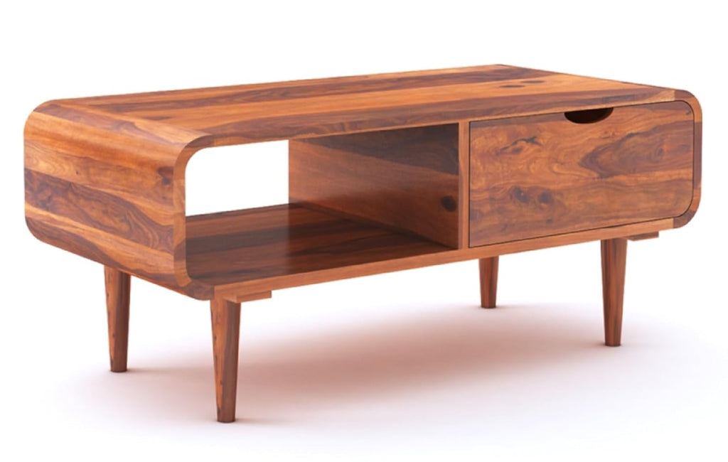 Sheesham Wood TV Cabinet with 1 Drawer and Open Shelf Storage TV Stand Table Wooden Entertainment Unit for Living Room Home