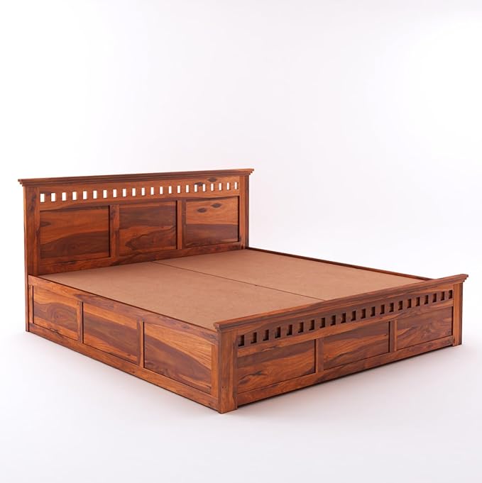 Goyal Handicraft Sheesham Wood Queen Size Kuber Bed with Box Storage for Bedroom Living Room Home Hotel Wooden Double Bed Cot Palang Furniture (Honey Finish)|1 Year Warranty