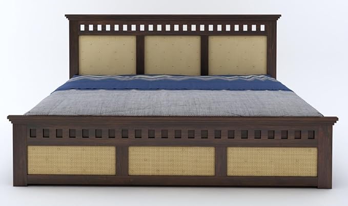 Goyal Handicraft Sheesham Wood Queen Size Kuber Bed with Box Storage Wooden Double Bed Cot Palang Furniture for Bedroom Living Room Home Hotel (Walnut Finish)