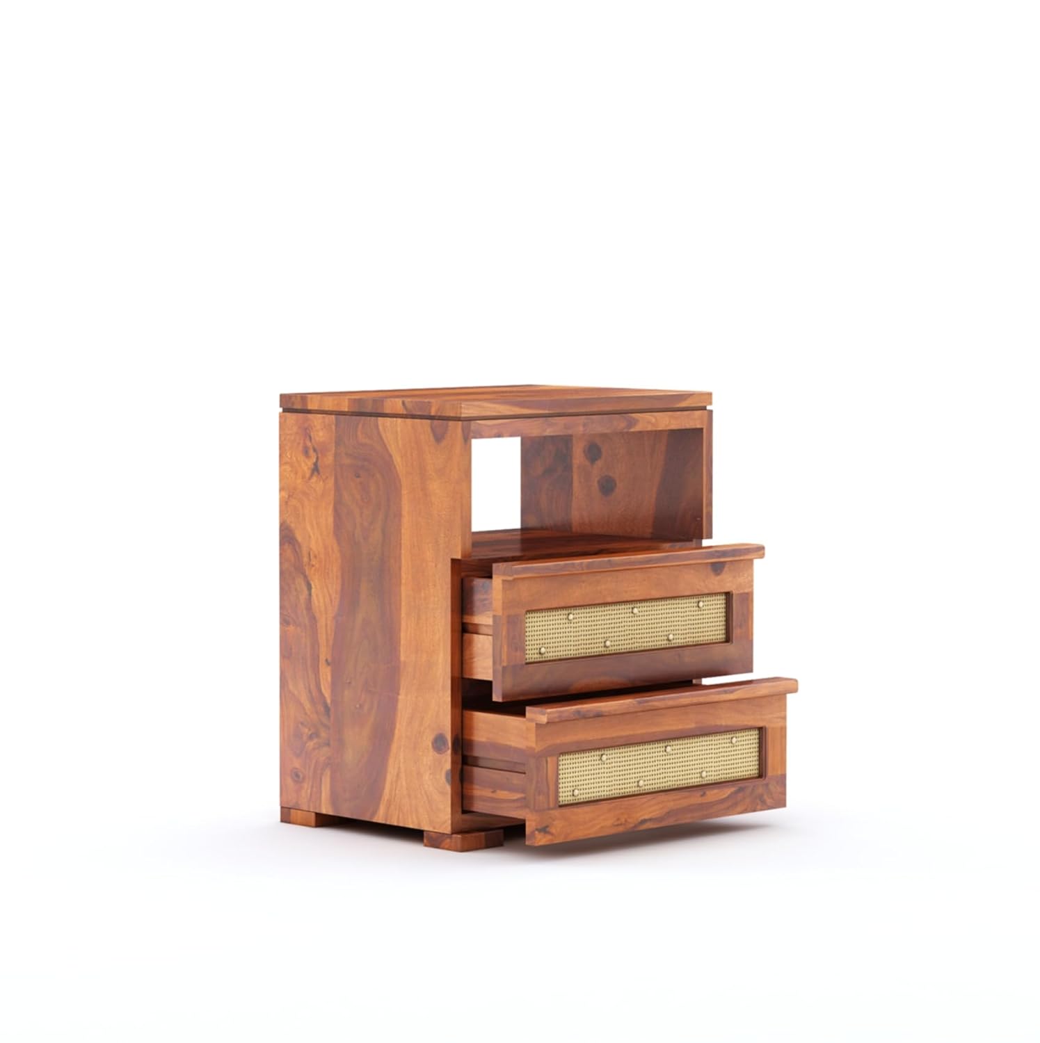 Sheesham Wood Bedside Table for Bedroom Living Room Home Office with 2 Drawer and 1 Open Shelf Storage Furniture | Sofa Side Table | End Table | Nightstand
