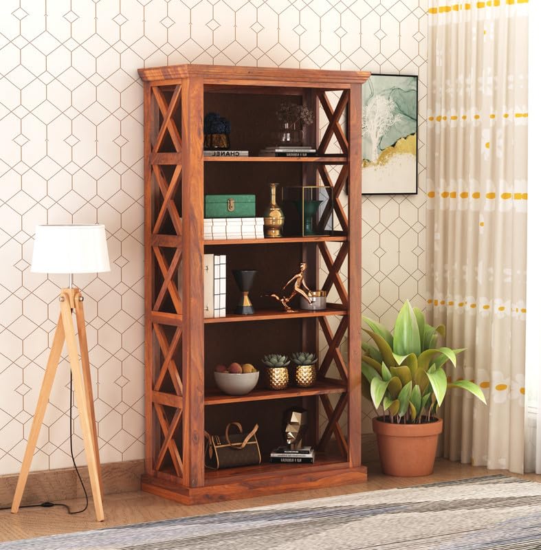 Sheesham Wood Bookshelf with Open Shelf Storage Wooden Showcase Display Unit Book Stand for Home, Office, Living Room