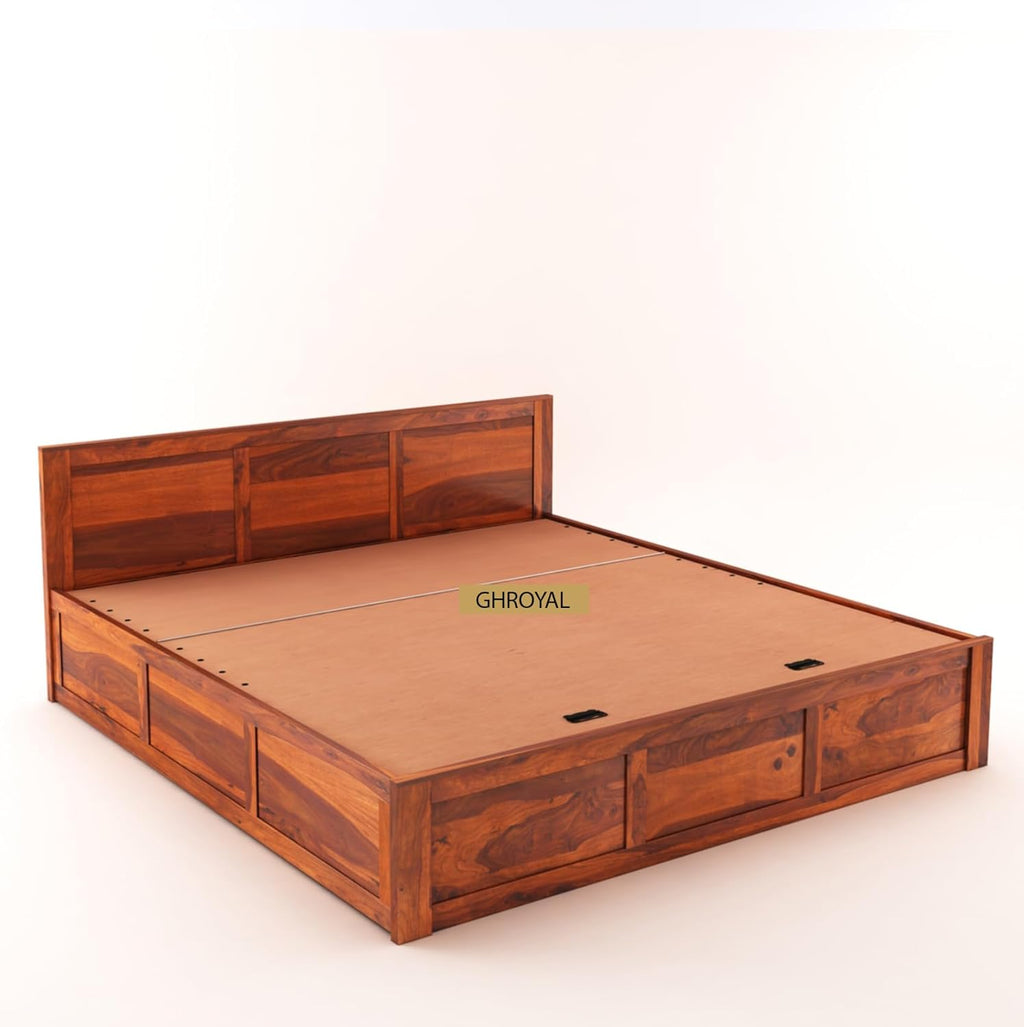 Sheesham Wood Queen Size Double Bed with Box Storage for Bedroom Furniture Wooden Palang for Living Room Furniture