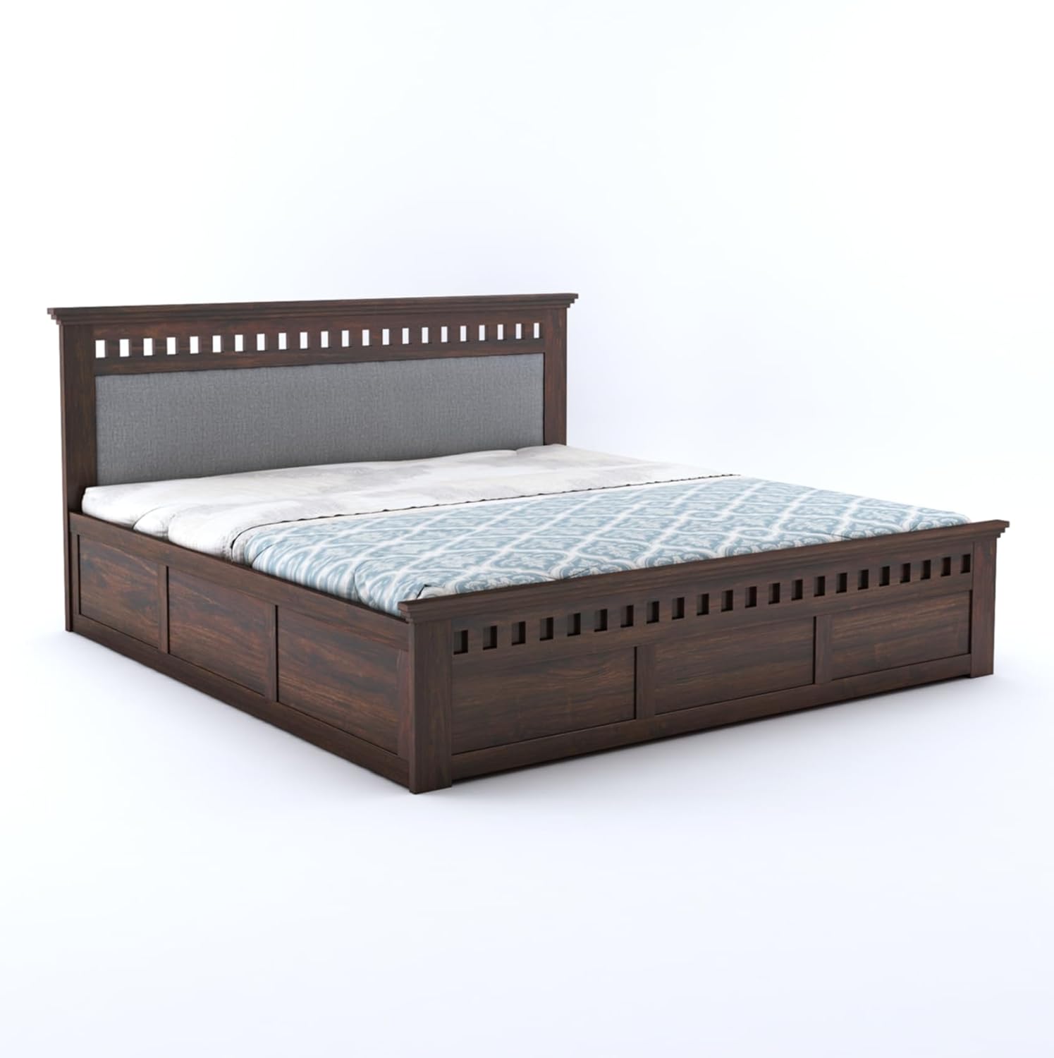 Goyal Handicraft Sheesham Wood Queen Size Bed with Hydraulic Storage Wooden Double Bed Cot Palang for Bedroom Living Room Home and Hotels (Grey and Walnut) | 1 Year Warranty