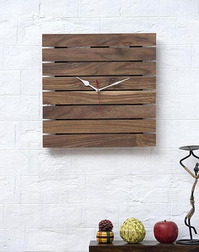 Goyal Handicraft Sheesham Wood Analog Wall Clock Classic Clock Solid Wooden Hanging Analog Modern Wall Clock for Décor Living Room Home (Brown)