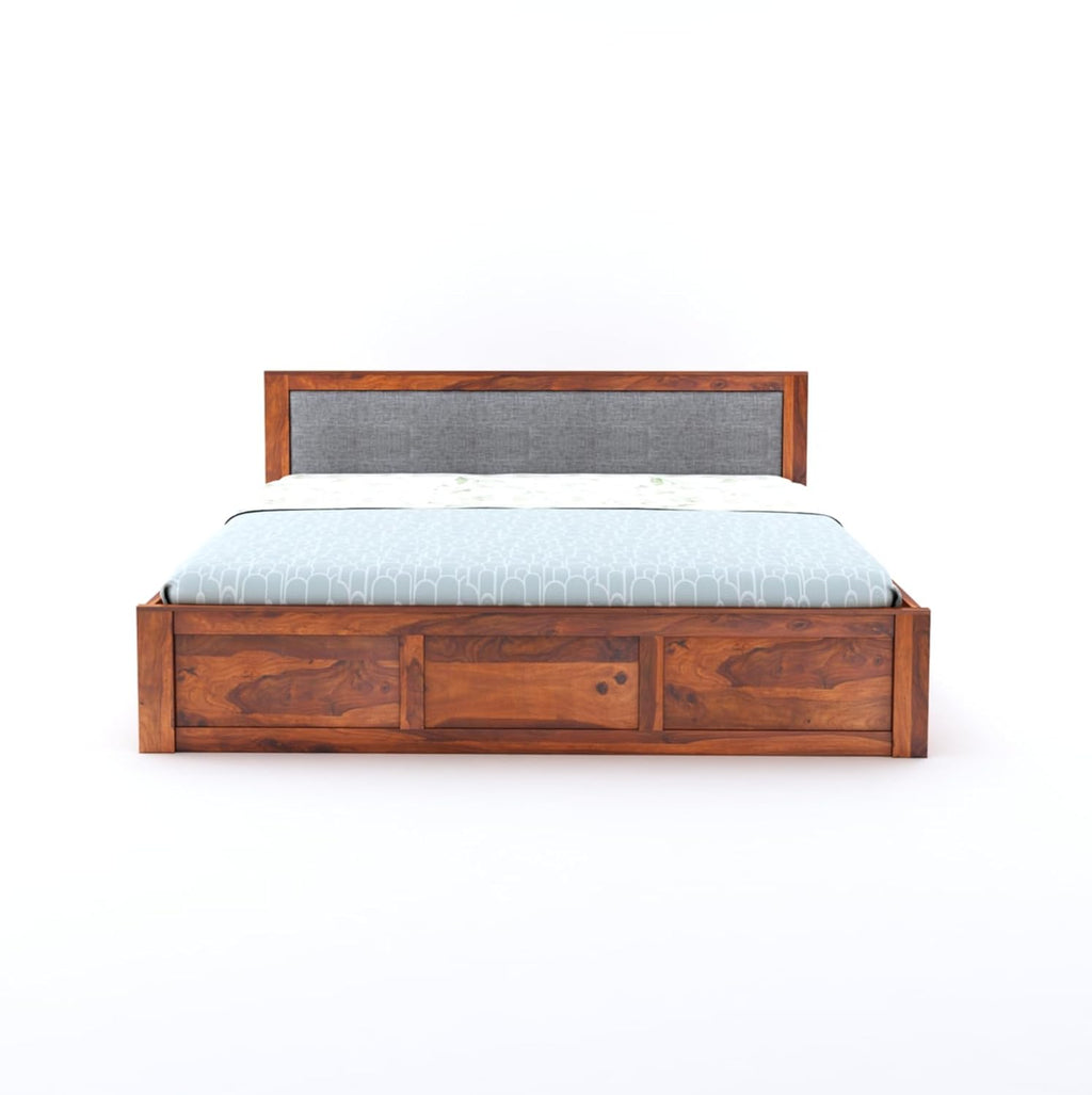 Sheesham Wood Queen Size Bed with Box Storage for Bedroom Living Room Home Hotel Bed with Headboard Pannel Wooden Double Bed Cot Palang Furniture
