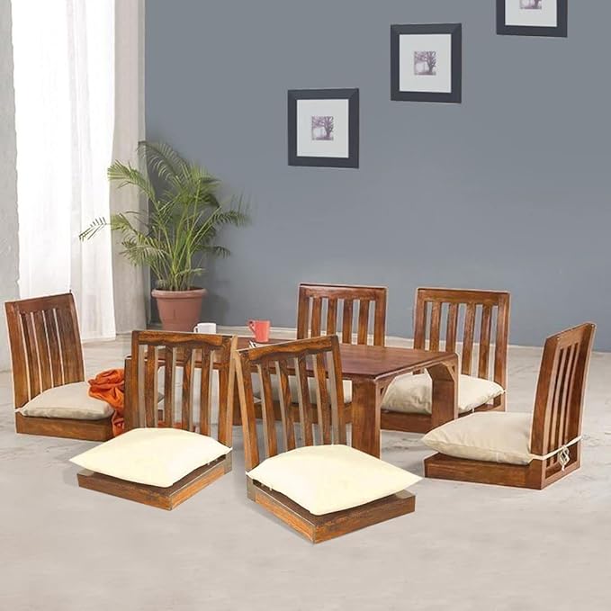 Goyal Handicraft Sheesham Wood Dining Table 6 Seater | Space Saving Japanese Six Seater Dinning Table Set with 6 Chairs for Home & Office | Wooden Kitchen Dinner Table 6 Seater Furniture (Honey Finish)