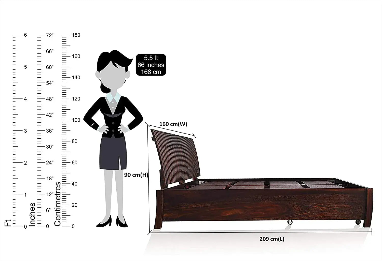 Queen Size Bed For Bedroom With Storage | Dark Brown Finish