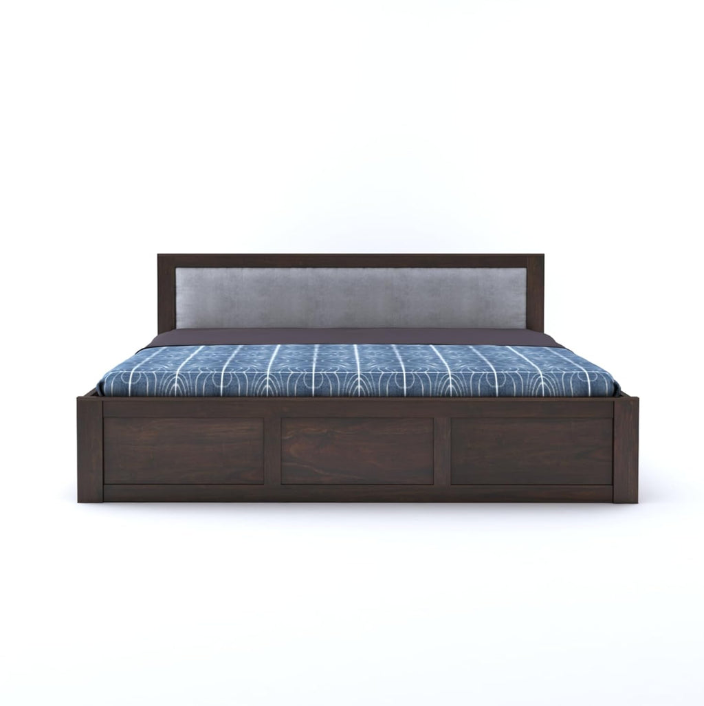 Sheesham Wood Queen Size Bed Without Storage Wooden Headboard Cushion Cot Double Bed Furniture for Bedroom Living Room Home