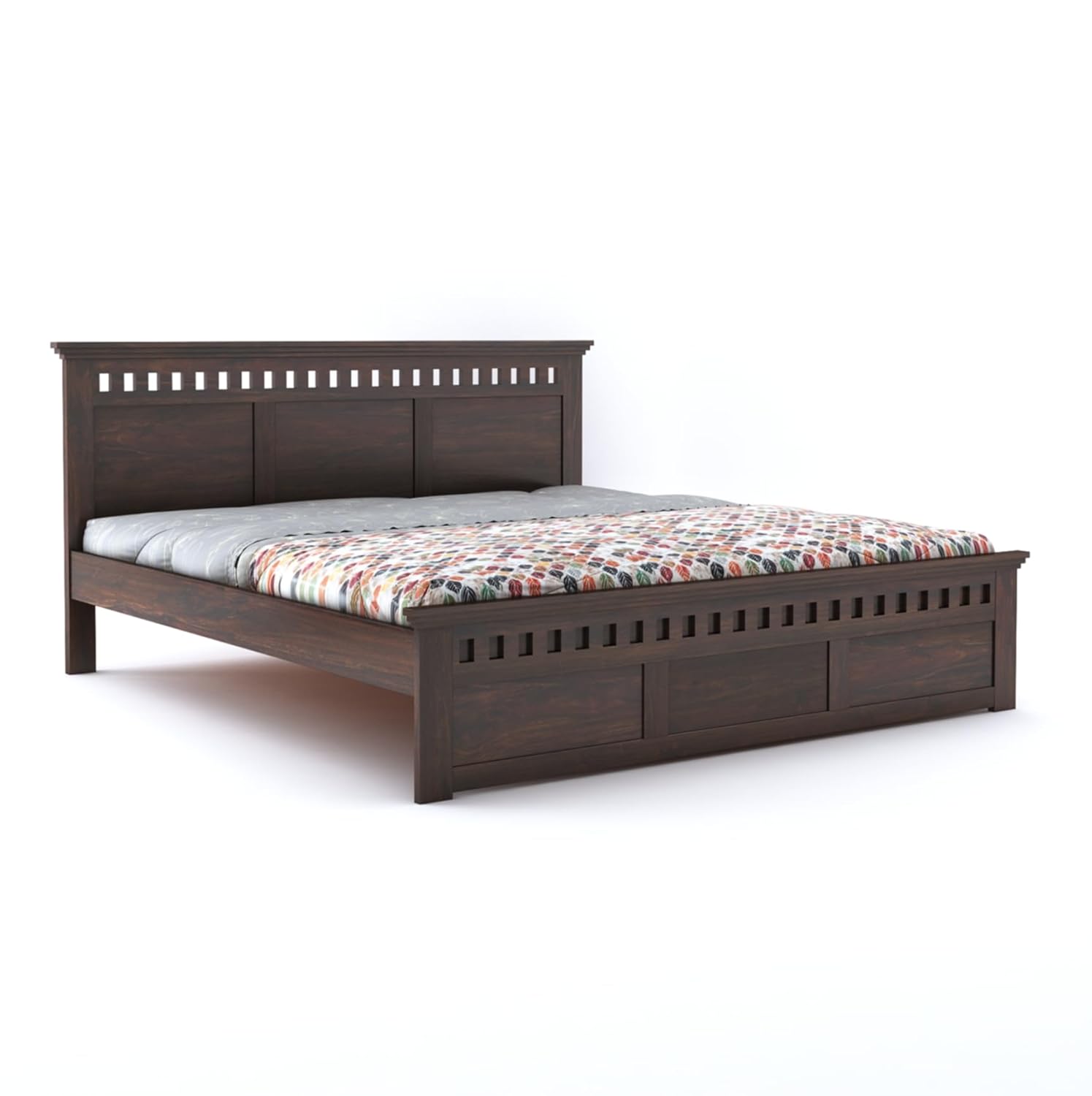 Goyal Handicraft Sheesham Wood King Size Bed Without Storage for Bedroom Home Wooden Double Bed Cot Palang Furniture for Living Room and Hotels - (Walnut Finish) | 1 Year Warranty