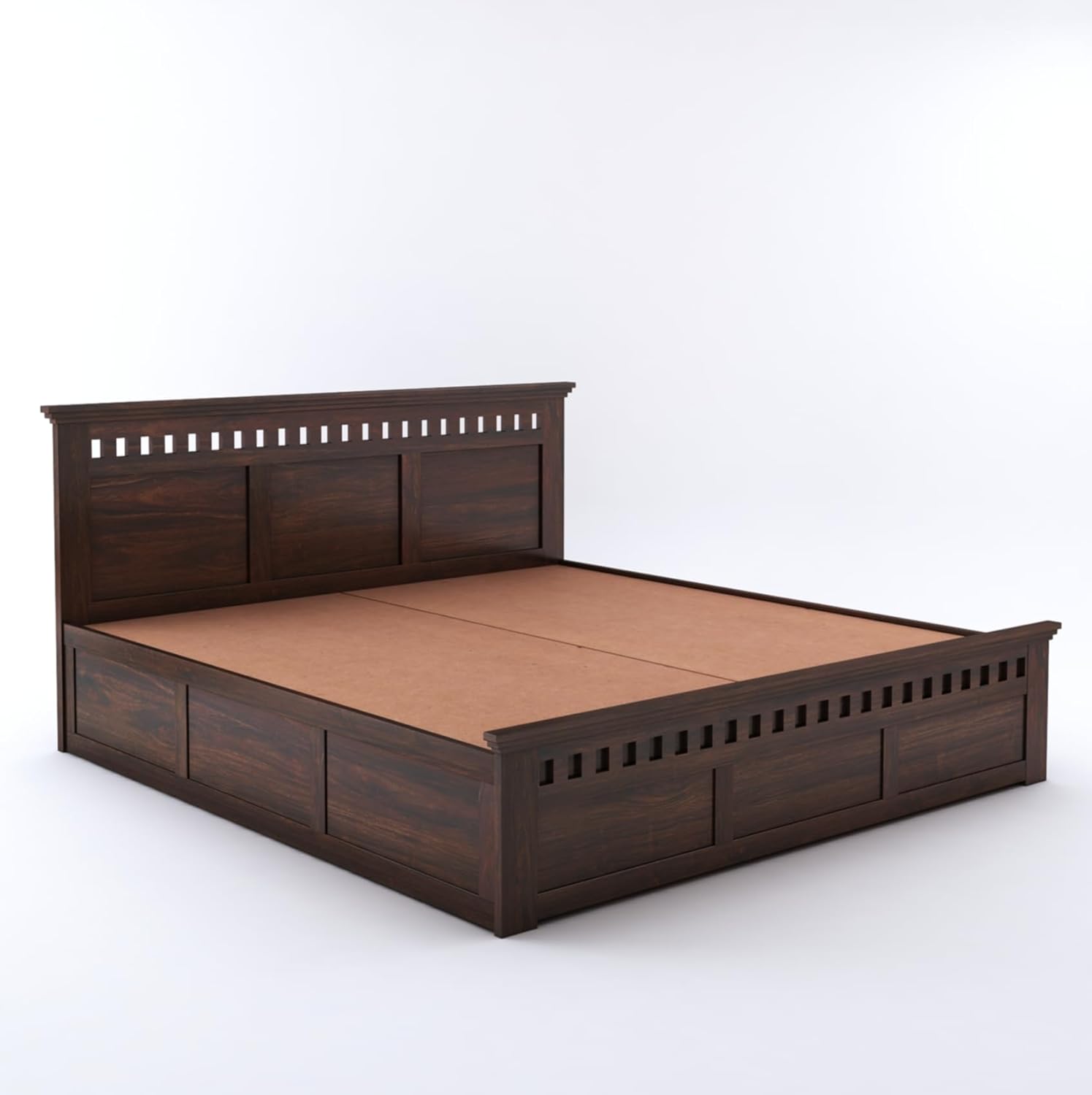 Goyal Handicraft Solid Sheesham Wood Kuber Queen Size Double Bed with Box Storage Cot for Bedroom Living Room Home (Walnut Finish) | 1 Year Warranty