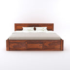 Sheesham Wood Queen Size Double Bed with Box Storage for Bedroom Furniture Wooden Palang for Living Room Furniture