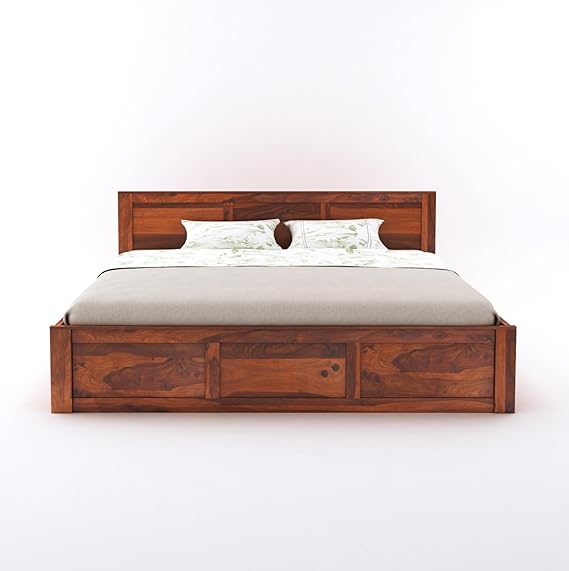 Goyal Handicraft Solid Sheesham Wood King Size Bed with Hydraulic Storage Wooden Double Bed Cot Palang Furniture for Bedroom Living Room Home Furniture (Honey Finish) | 1 Year Warranty