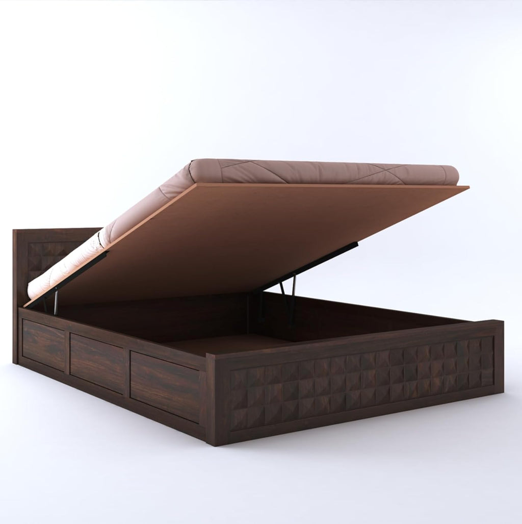 Sheesham Wood King Size Bed with Box Storage and Headboard | Durable Wooden Double Bed Cot Palang Furniture for Bedroom, Living Room, Guest Room, Hotels and Home