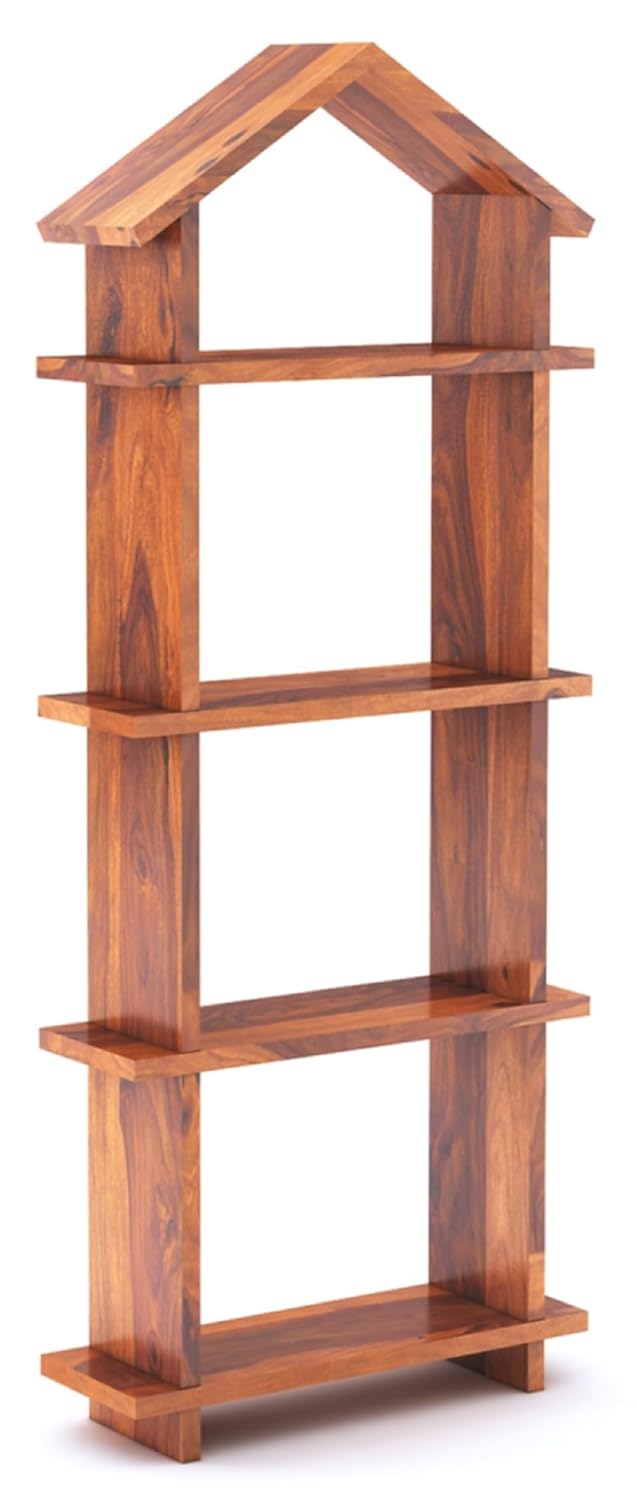 Sheesham Wood Hut Shape Wall Shelves Wall Mounted Display Rack Storage Organizer Corner Hanging Shelf for Living Room Bedroom Home Office D�cor