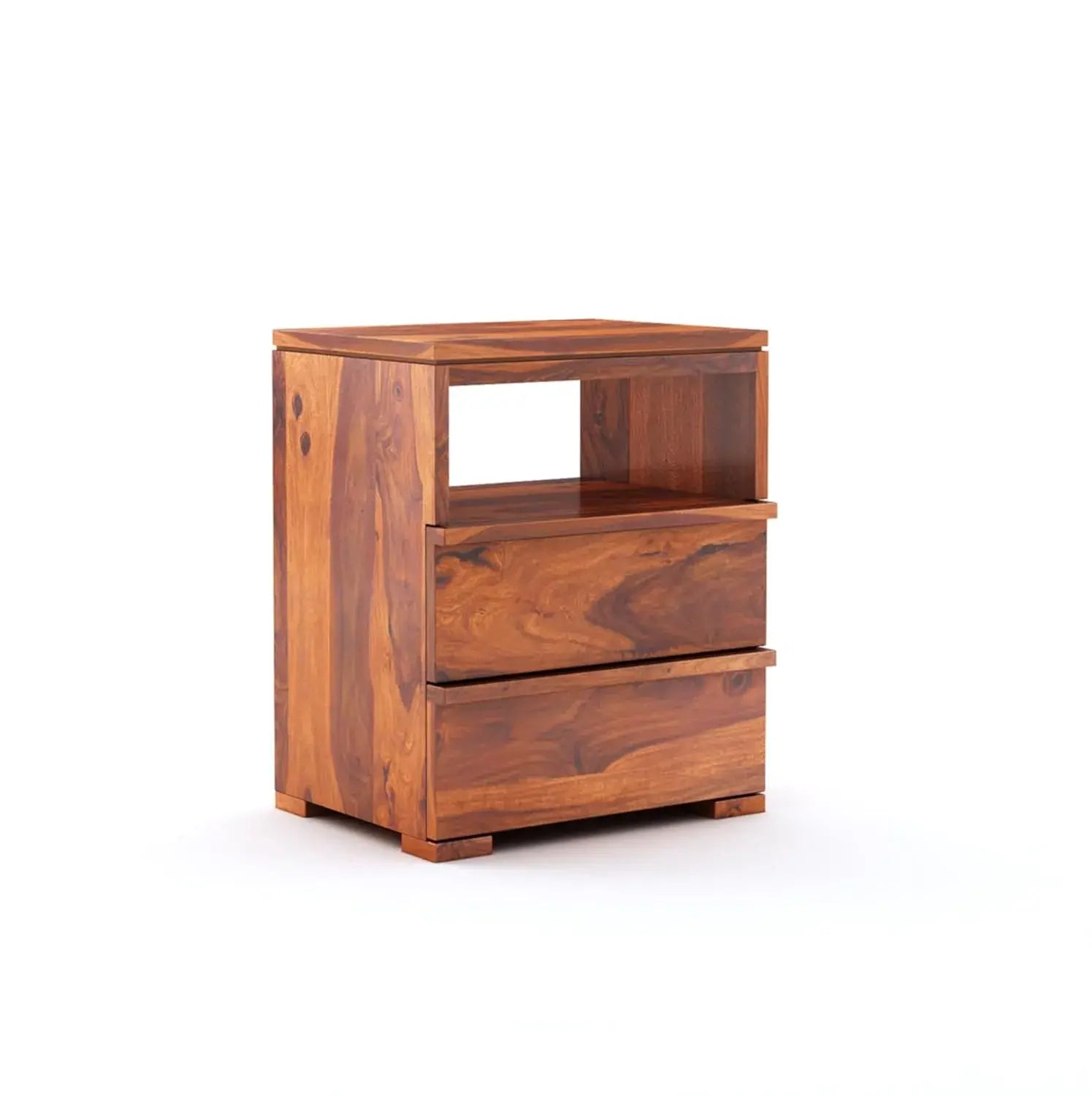 Wood Bedside End Table With 2 Drawers | Honey Finish