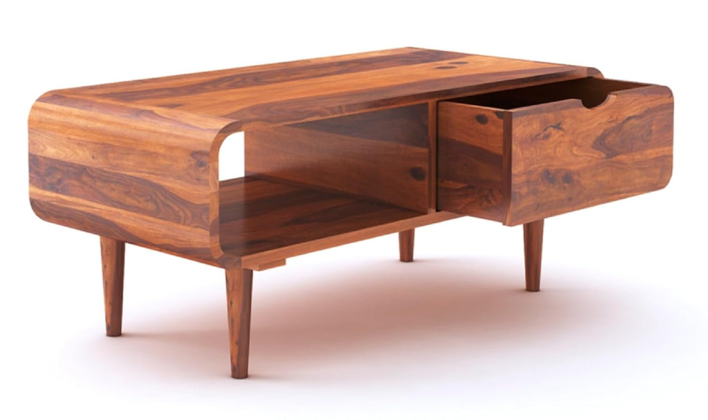 Sheesham Wood TV Cabinet with 1 Drawer and Open Shelf Storage TV Stand Table Wooden Entertainment Unit for Living Room Home