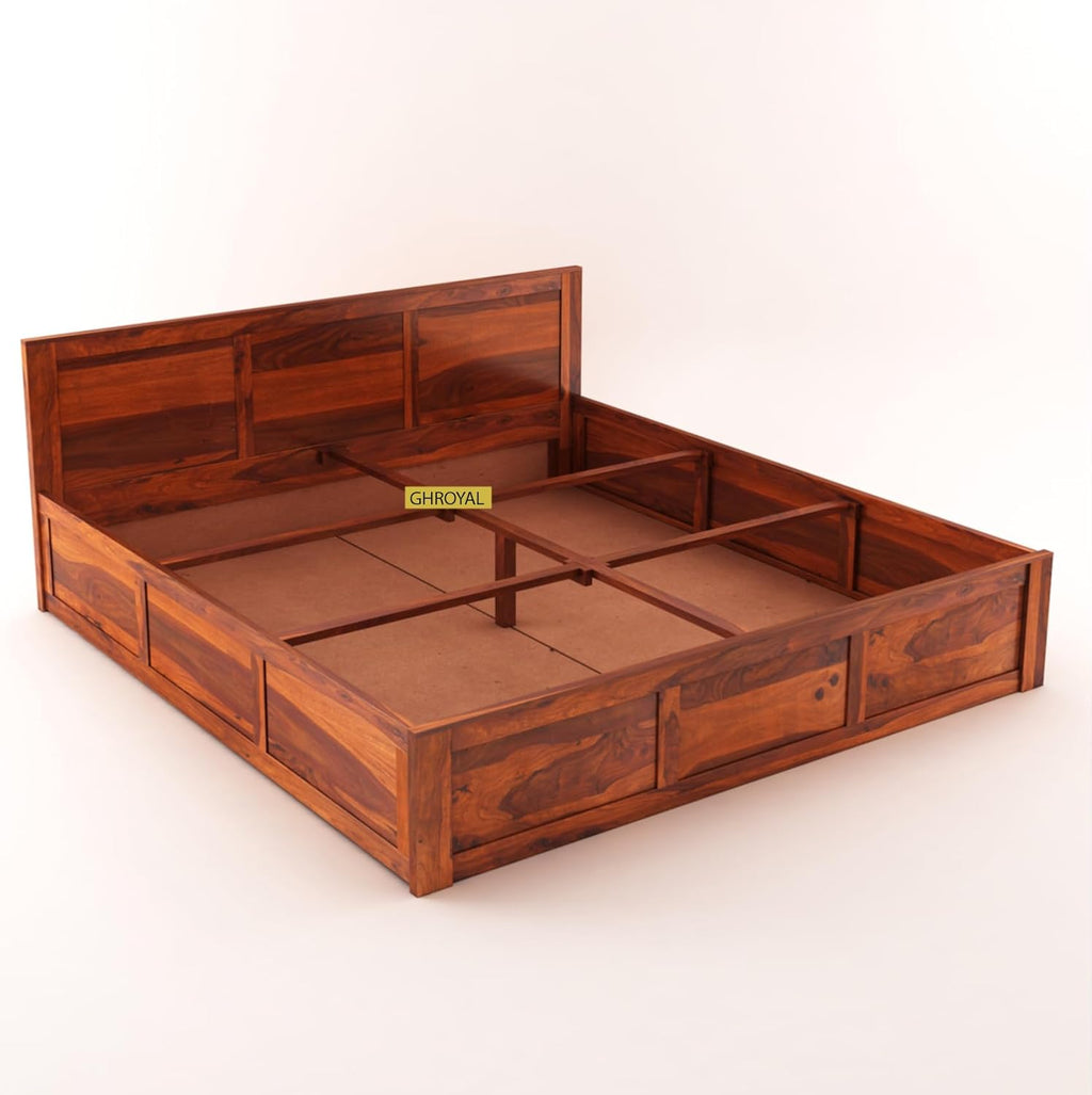 Sheesham Wood Queen Size Double Bed with Box Storage for Bedroom Furniture Wooden Palang for Living Room Furniture