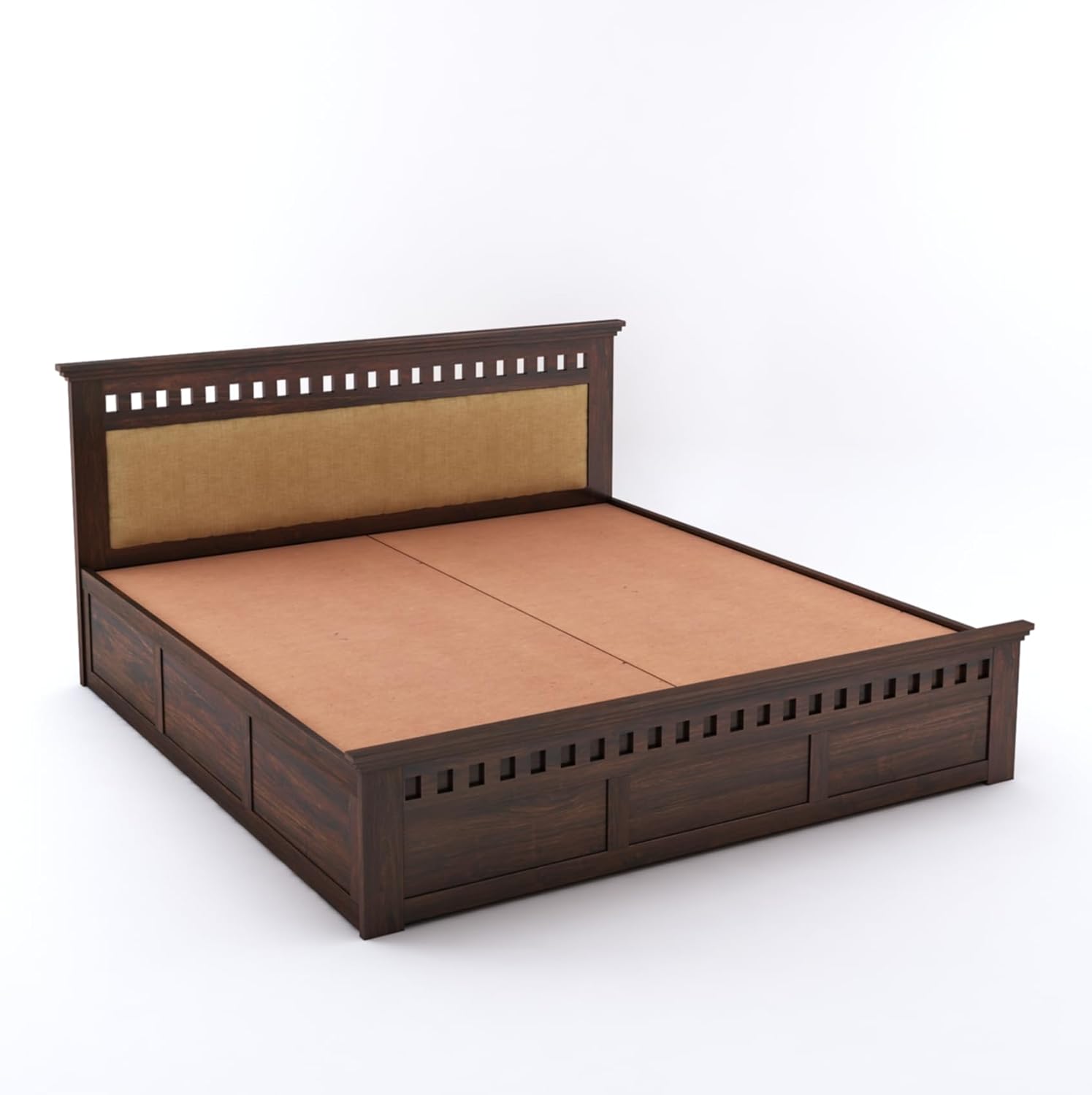 Goyal Handicraft Sheesham Wood Queen Size Kuber Bed with Box Storage for Bedroom Living Room Home Hotel Wooden Double Bed Cot Palang (Cream & Walnut Finish) | 1 Year Warranty