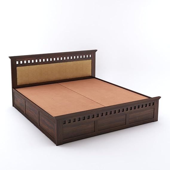 Goyal Handicraft Sheesham Wood King Size Kuber Bed with Box Storage for Bedroom Living Room Home Hotel Wooden Double Bed Cot Palang (Cream & Walnut Finish) | 1 Year Warranty