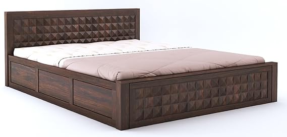 Goyal Handicraft Sheesham Wood King Size Bed for Bedroom Solid Wood Double Bed Cot with Front Opening Drawer Storage Palang for Living Room Furniture (Walnut Finish)