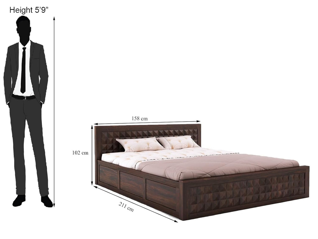 Sheesham Wood Queen Size Bed with Box Storage and Headboard | Durable Wooden Double Bed Cot Palang Furniture for Bedroom, Living Room, Guest Room, Hotel and Home