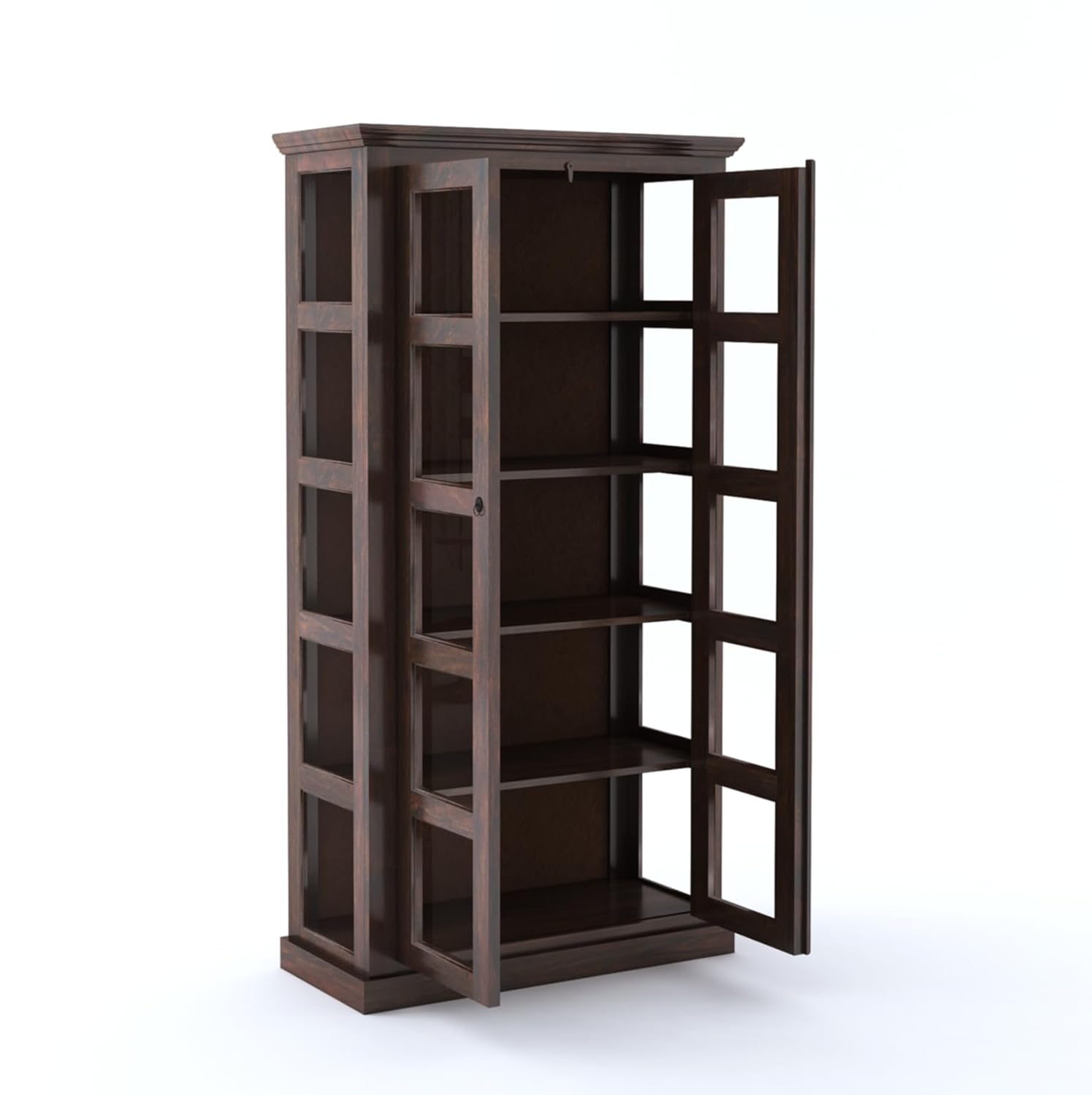 Sheesham Wood Bookshelf with Glass Door for Home Library Solid Wood Bookcase Wooden Crockery Cabinet for Kitchen Book Shelf