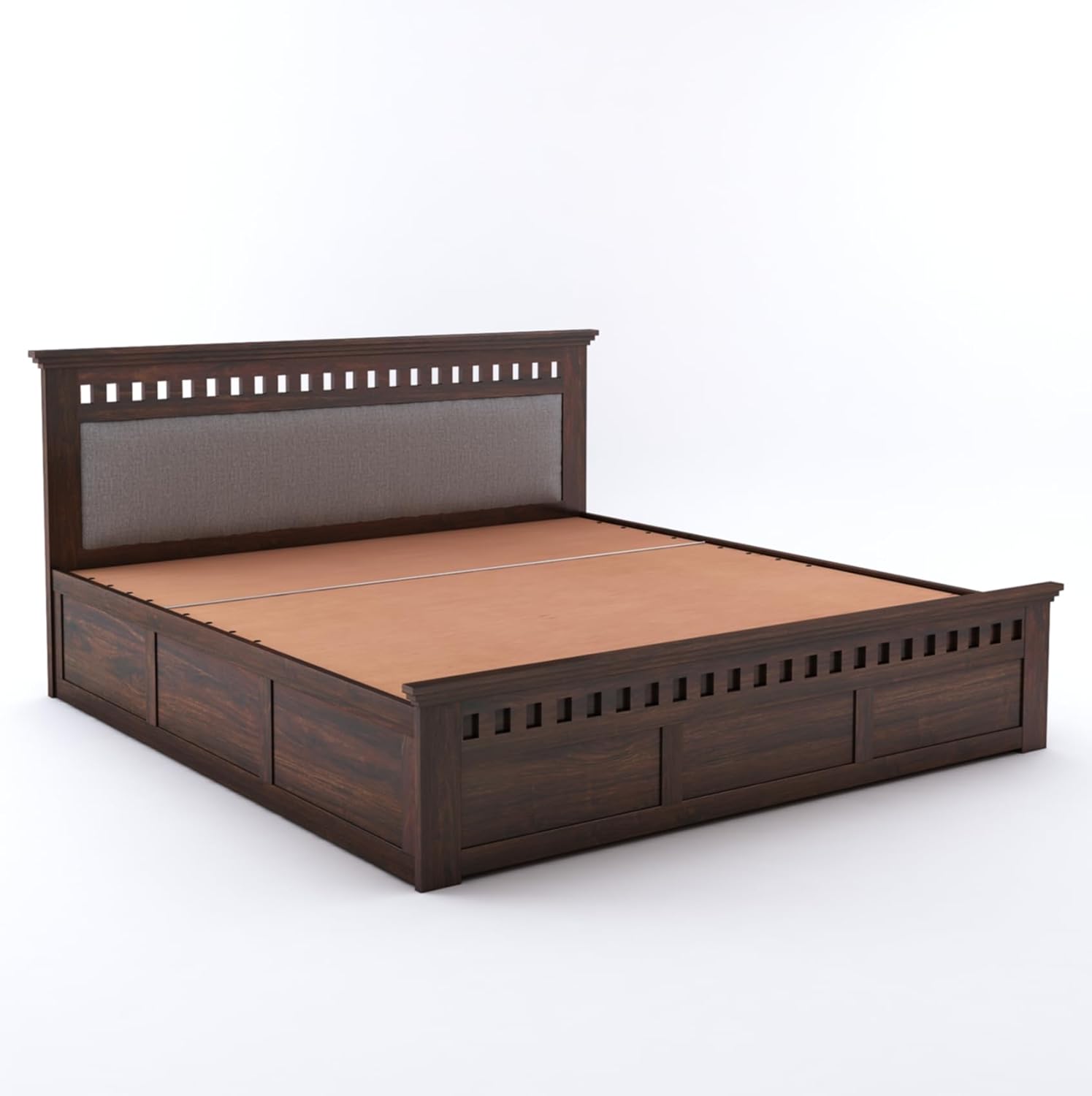 Queen Size Hydraulic Storage Double Bed Cot Palang - Grey & Walnut