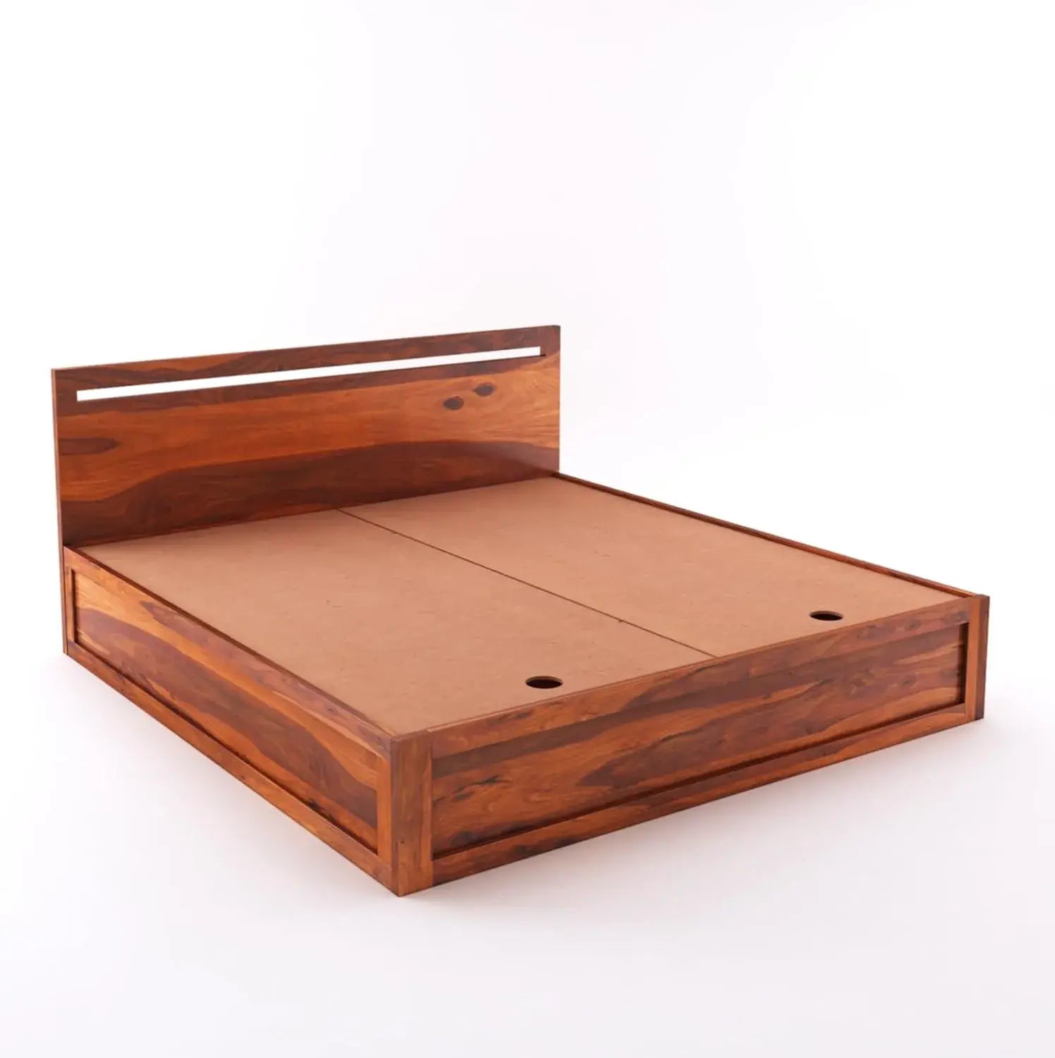 Queen Size Bed With Box Storage | Honey Finish