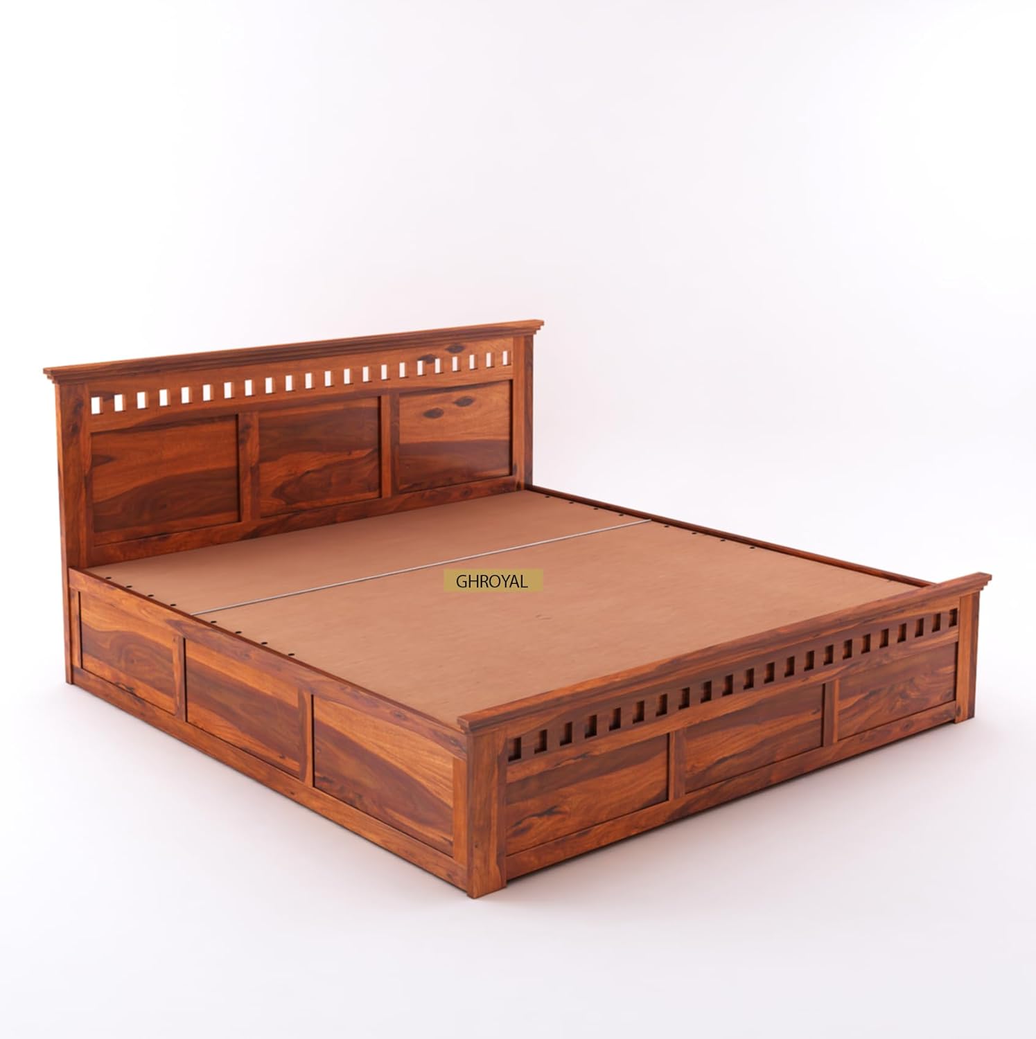 Goyal Handicraft Sheesham Wood Crafter King Size Bed with Hydraulic Storage for Bedroom Home Wooden Double Bed Cot Palang for Living Room and Hotels (Honey Finish) | 1 Year Warranty