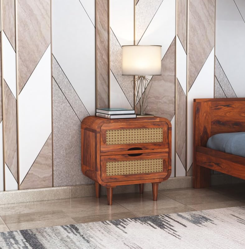 Sheesham Wood Bedside Table with Cabinet Storage Night Stand Sofa Side Table End Table Furniture for Living Room Home Office