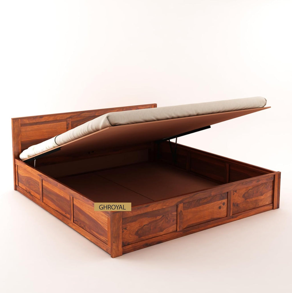 Sheesham Wood Queen Size Double Bed with Box Storage for Bedroom Furniture Wooden Palang for Living Room Furniture