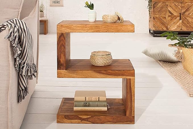 Goyal Handicraft Sheesham Wood Bedside Table with 2 Drawer Storage End Table Sofa Side Table Nightstand Furniture for Bedroom Living Room Home and Office (Honey Finish)