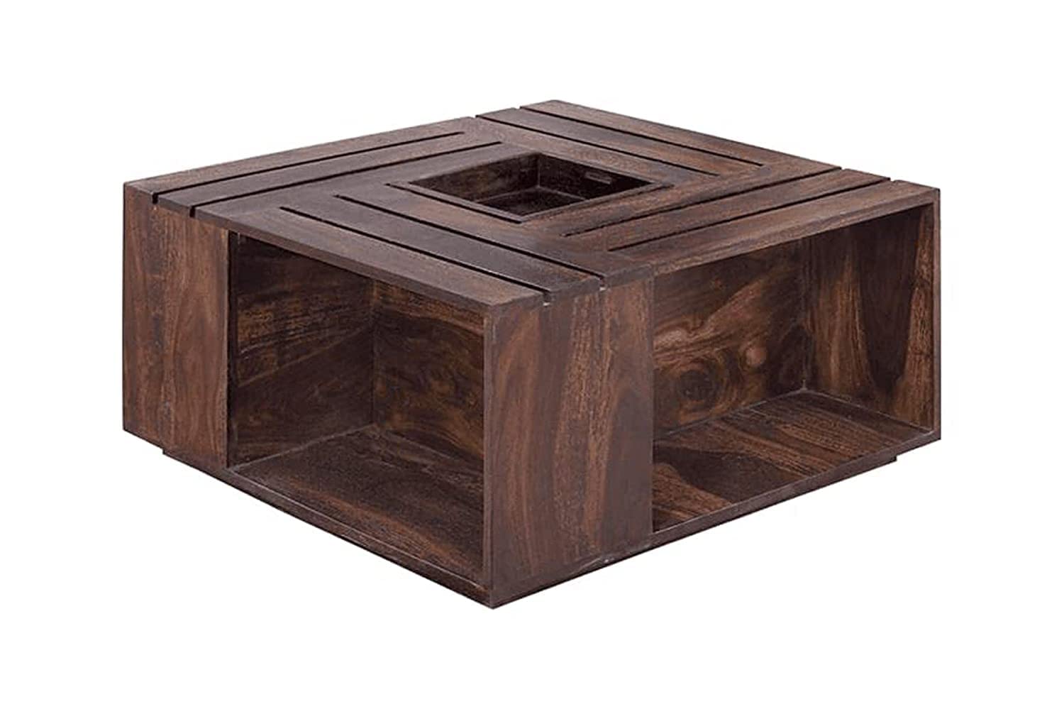 Goyal Handicraft Sheesham Wood Coffee Table with Self Storage for Bedroom Living Room Home Office Teapoy Tea Table Center Table Furniture (Walnut Finish)