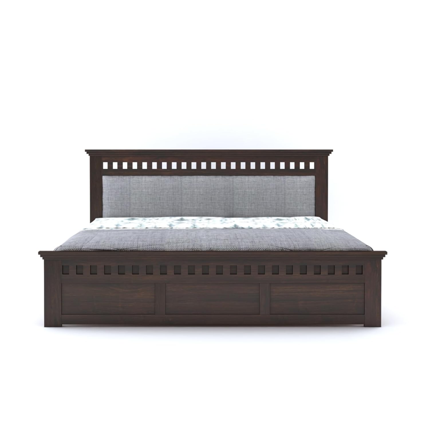 Sheesham Wood Kuber King Size Bed Without Storage Wooden Headboard Cushion Cot Double Bed Furniture for Bedroom Living Room Home