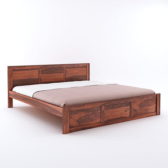 Goyal Handicraft Sheesham Wood Queen Size Bed Without Storage for Bedroom Living Room Home Hotel Solid Wood Double Bed Cot Palang Furniture (Honey Finish)